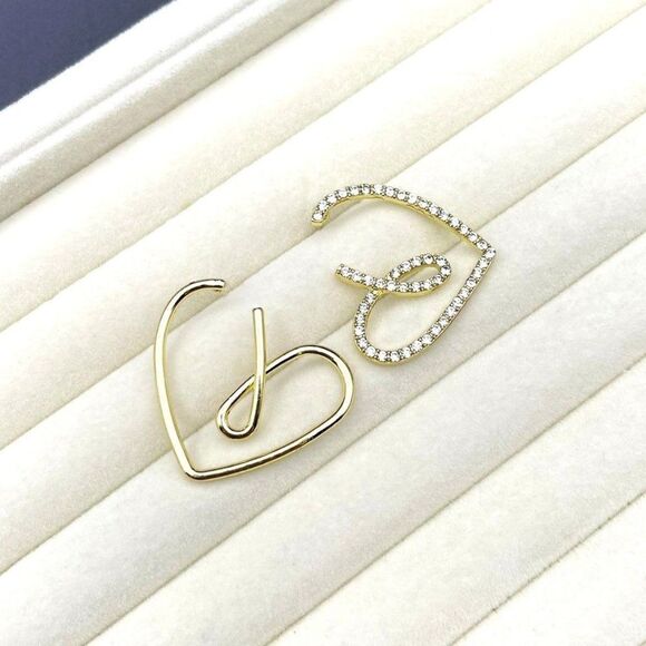 Yellow Gold and White Diamond Crystal Mismatched Heart Post Back Drop Earrings - Picture 6 of 10